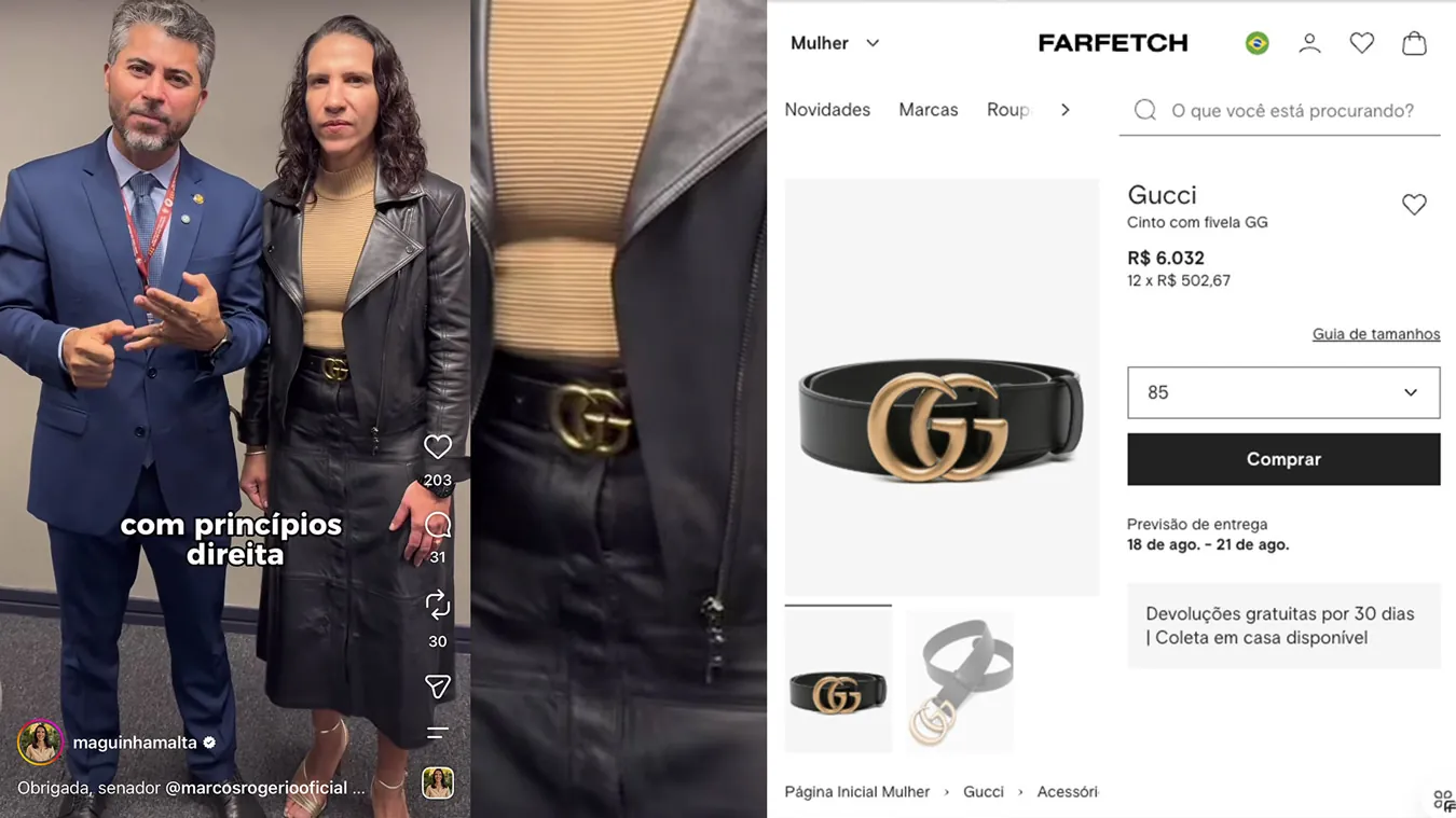 Filha de Magno Malta, Maguinha chama atenção com cinto Gucci de R$ 6 mil